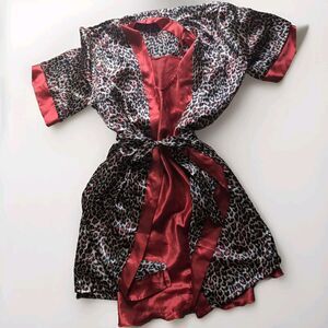 VTG NINE'S Womens Kimono Short Animal Print  Robe W/ Red Sleeveless Nighty Large